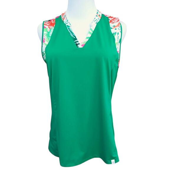 Lady Hagen Sleeveless Golf Tank Top Shirt M‎ Green Floral Stretch V-Neck Active - Picture 1 of 12